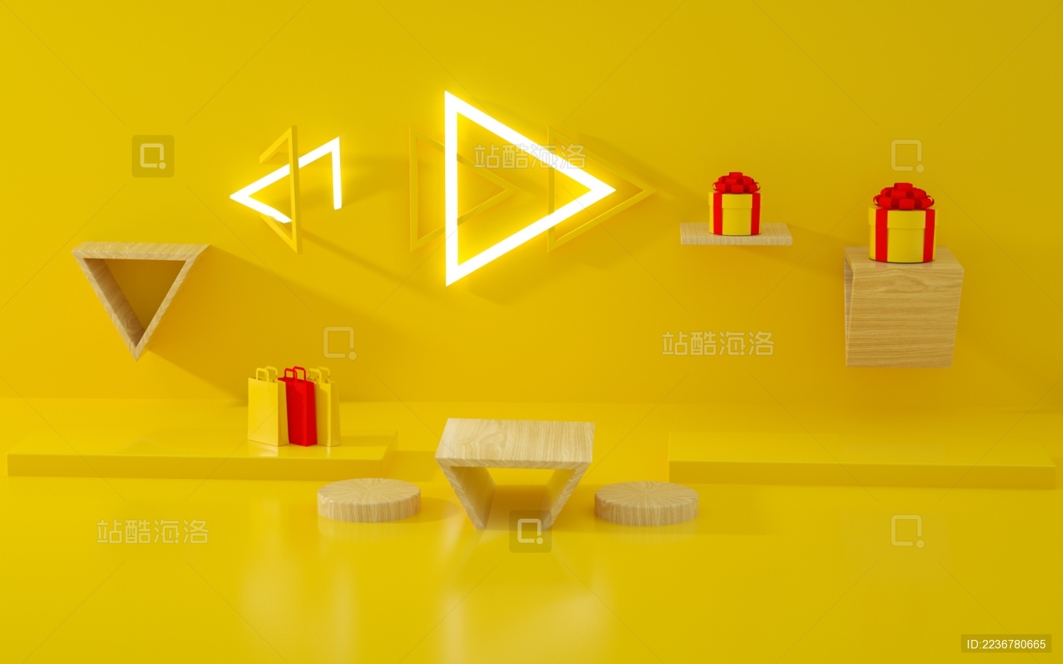 3D三维渲染电商购物商品展台场景