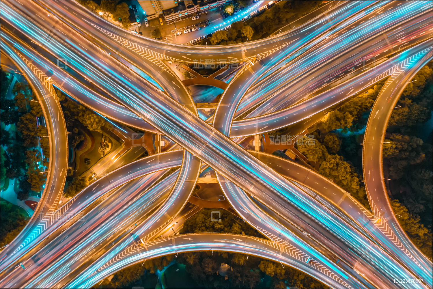 上海延安路高架立交桥夜景航拍