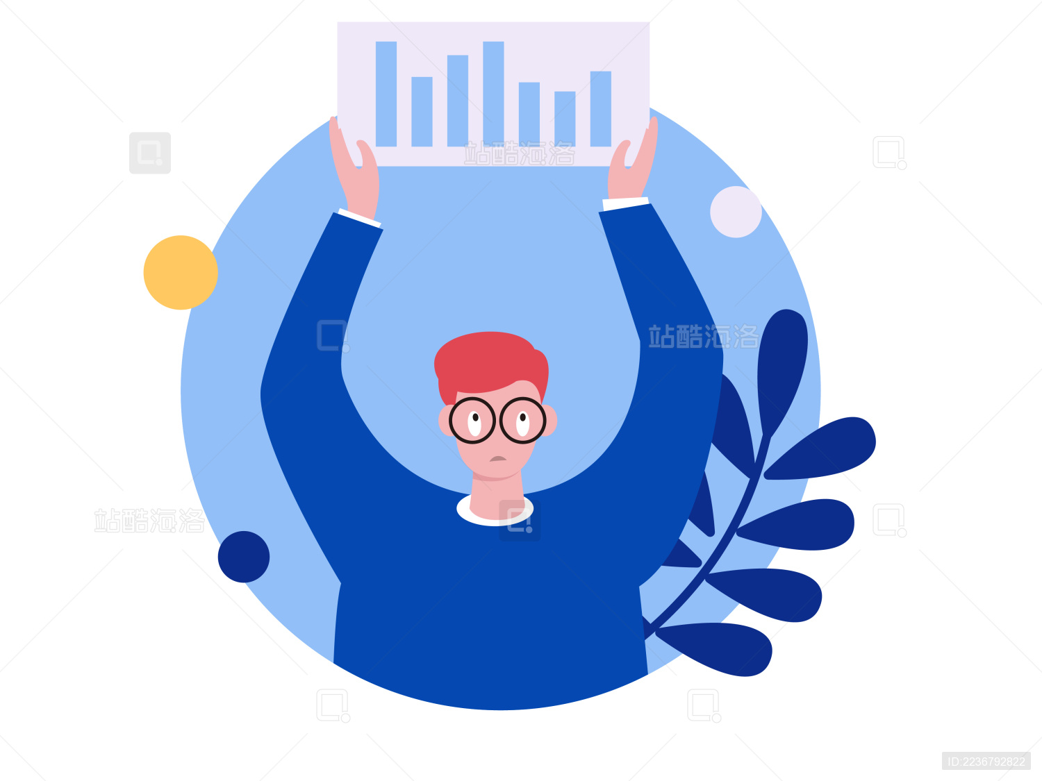 白领男子由于业务没达标而感到害怕 概念插画.eps