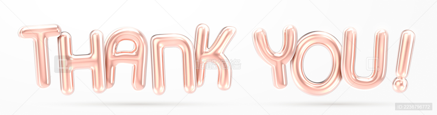 THANK YOU 三维渲染玫瑰金铝膜气球字