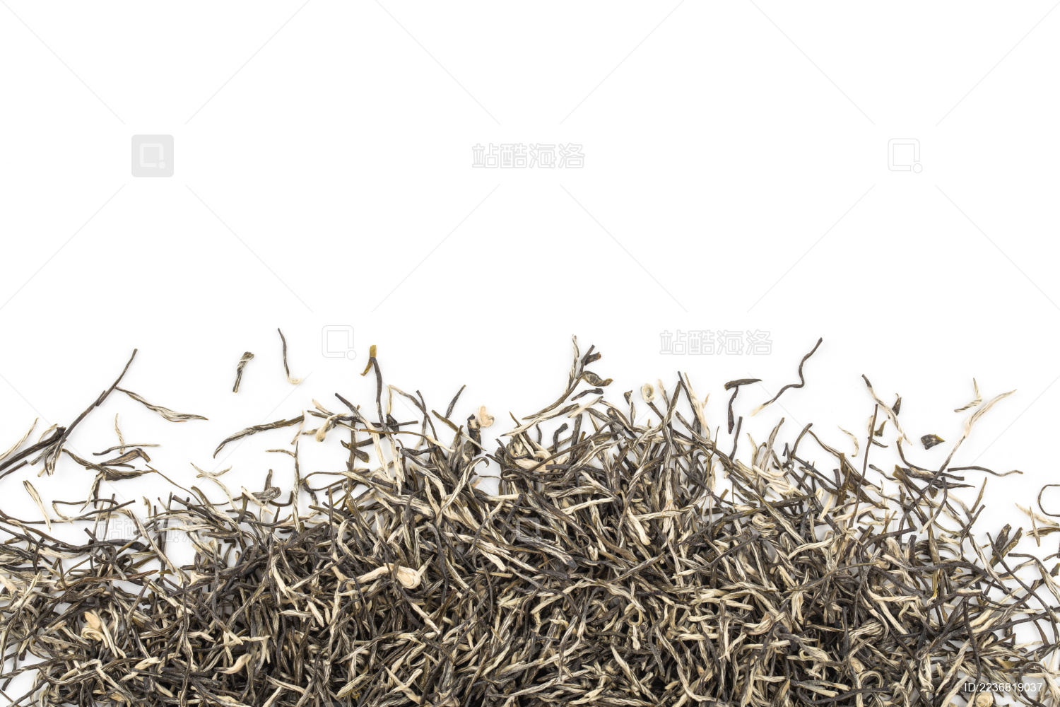 白色背景上的南京雨花茶微距特写