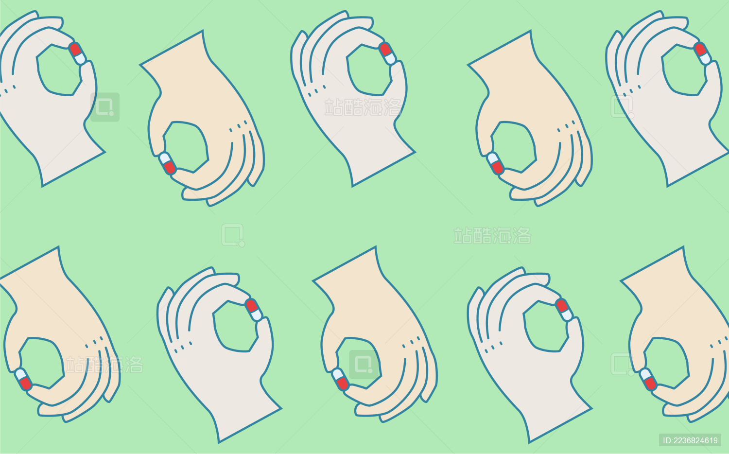 拿着一颗胶囊的手 图案设计 矢量插画