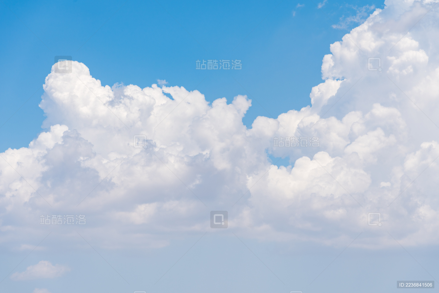 蓝天上的大朵白色云朵特写
