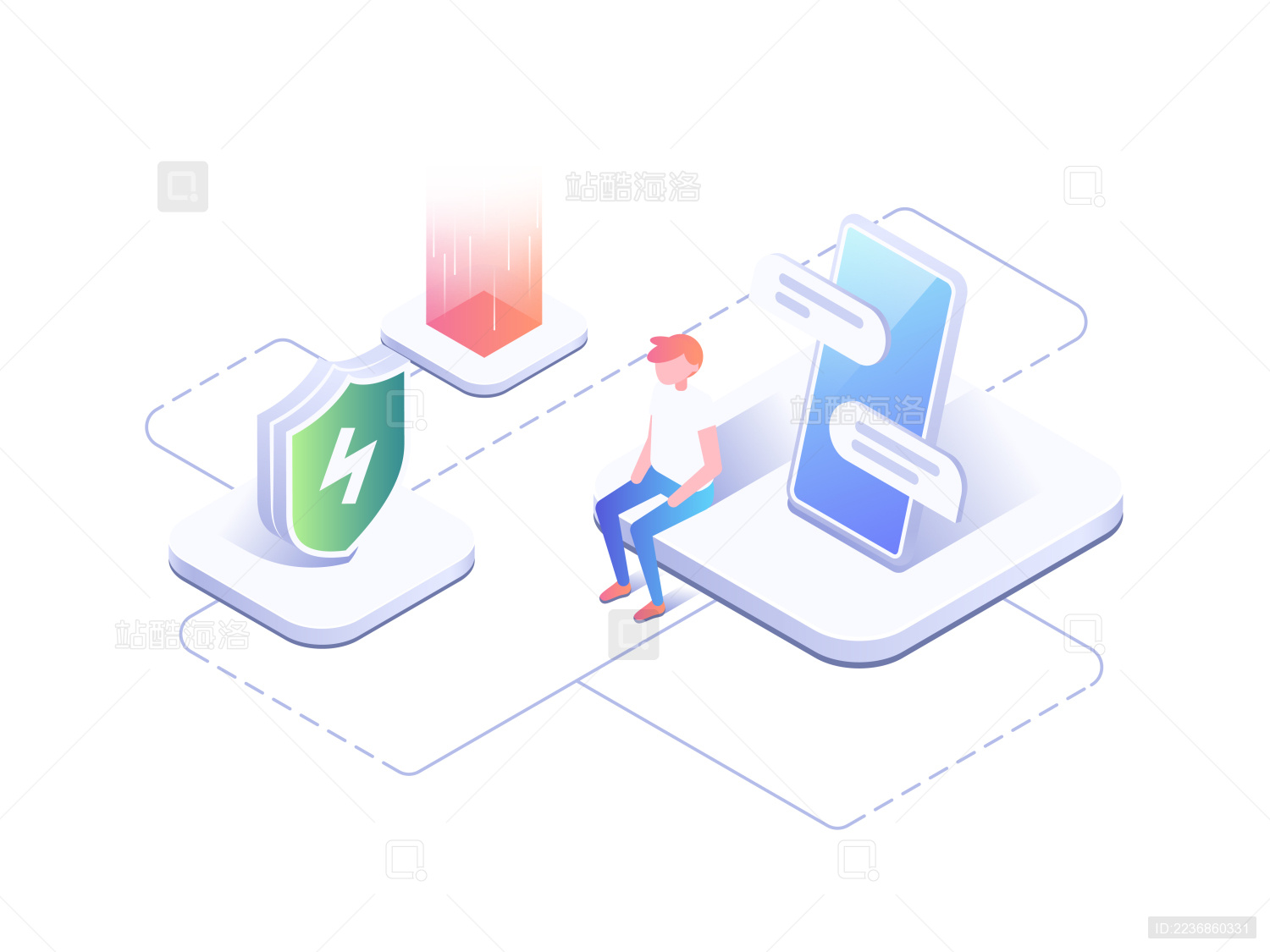 社交网络聊天交流通信2.5D轴测图矢量插画排版配图设计