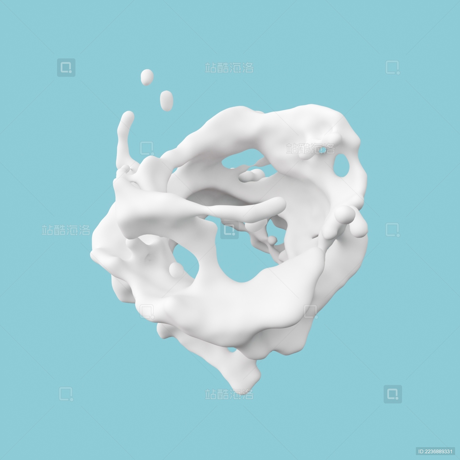 白色的牛奶酸奶水花分离在蓝色的背景