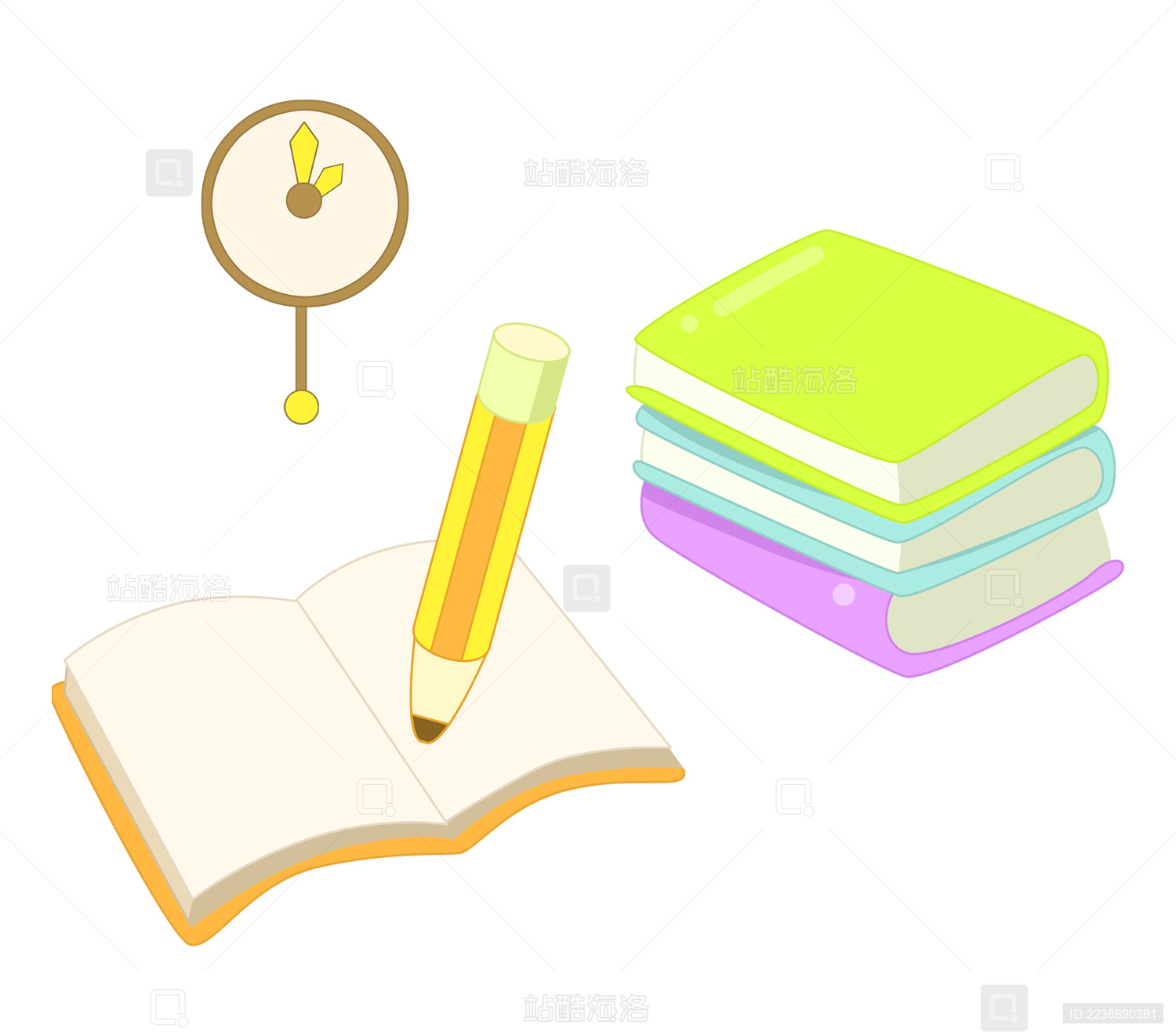 手拿铅笔在作业本写字教育插画