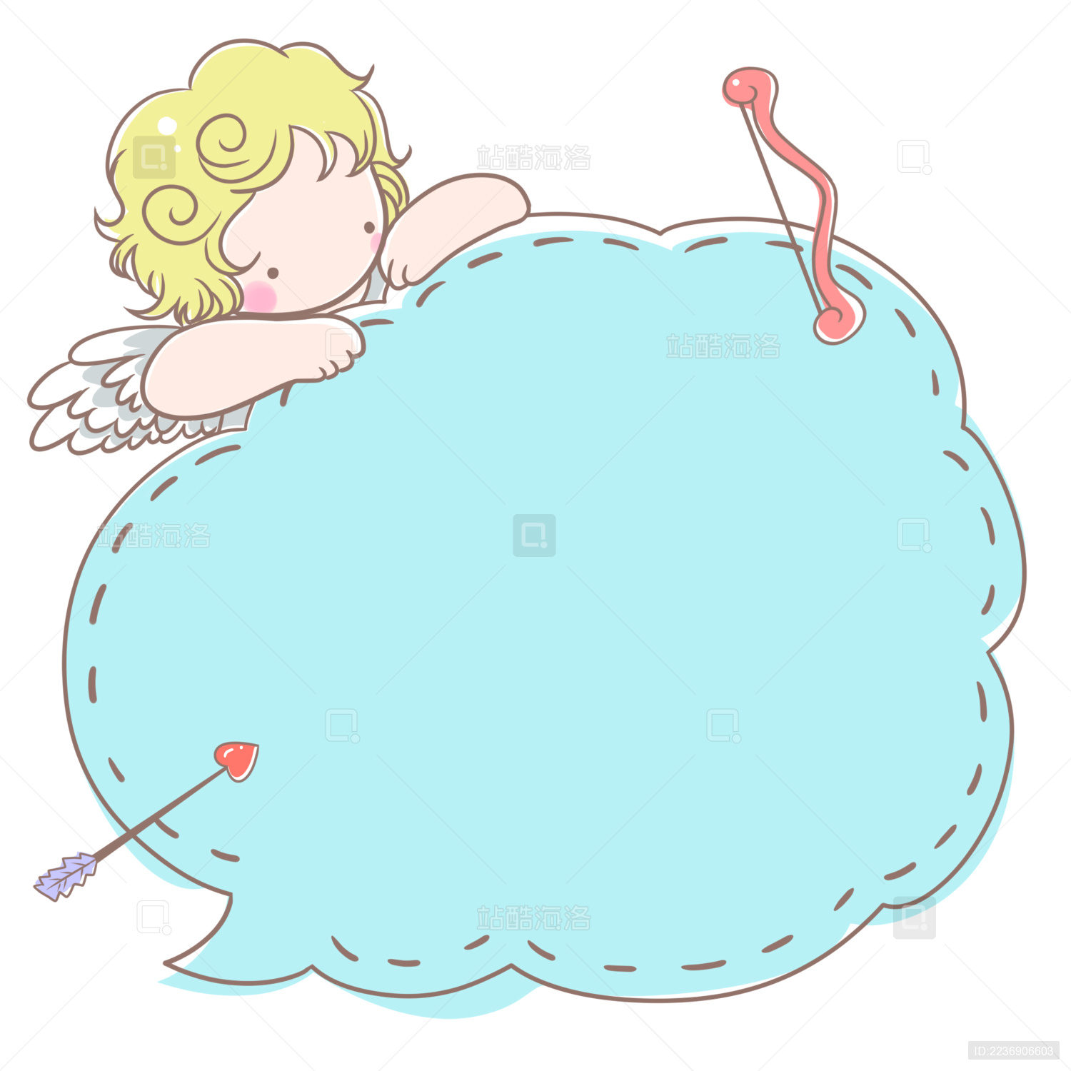 卡通手绘情人节丘比特装饰边框插画