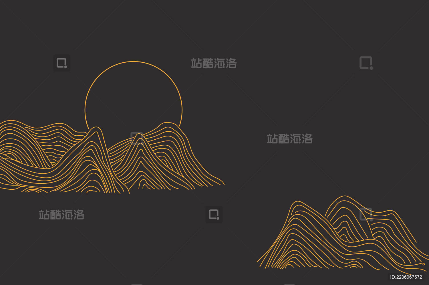 圆月风景矢量线稿插画元素