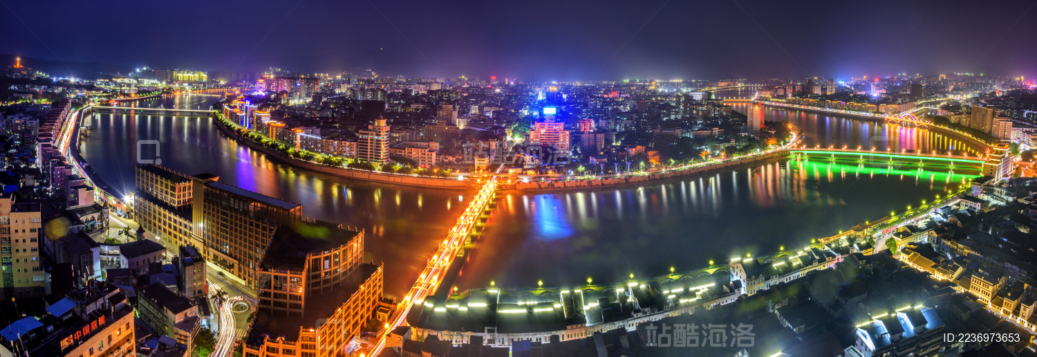 中国广东省梅州市城市夜景