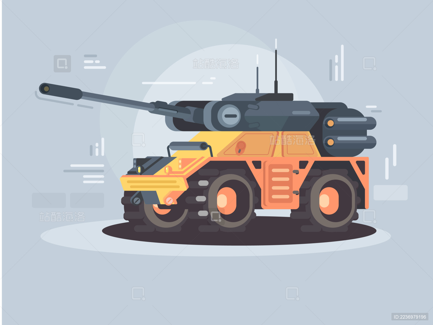 带炮火的坦克车辆插图设计