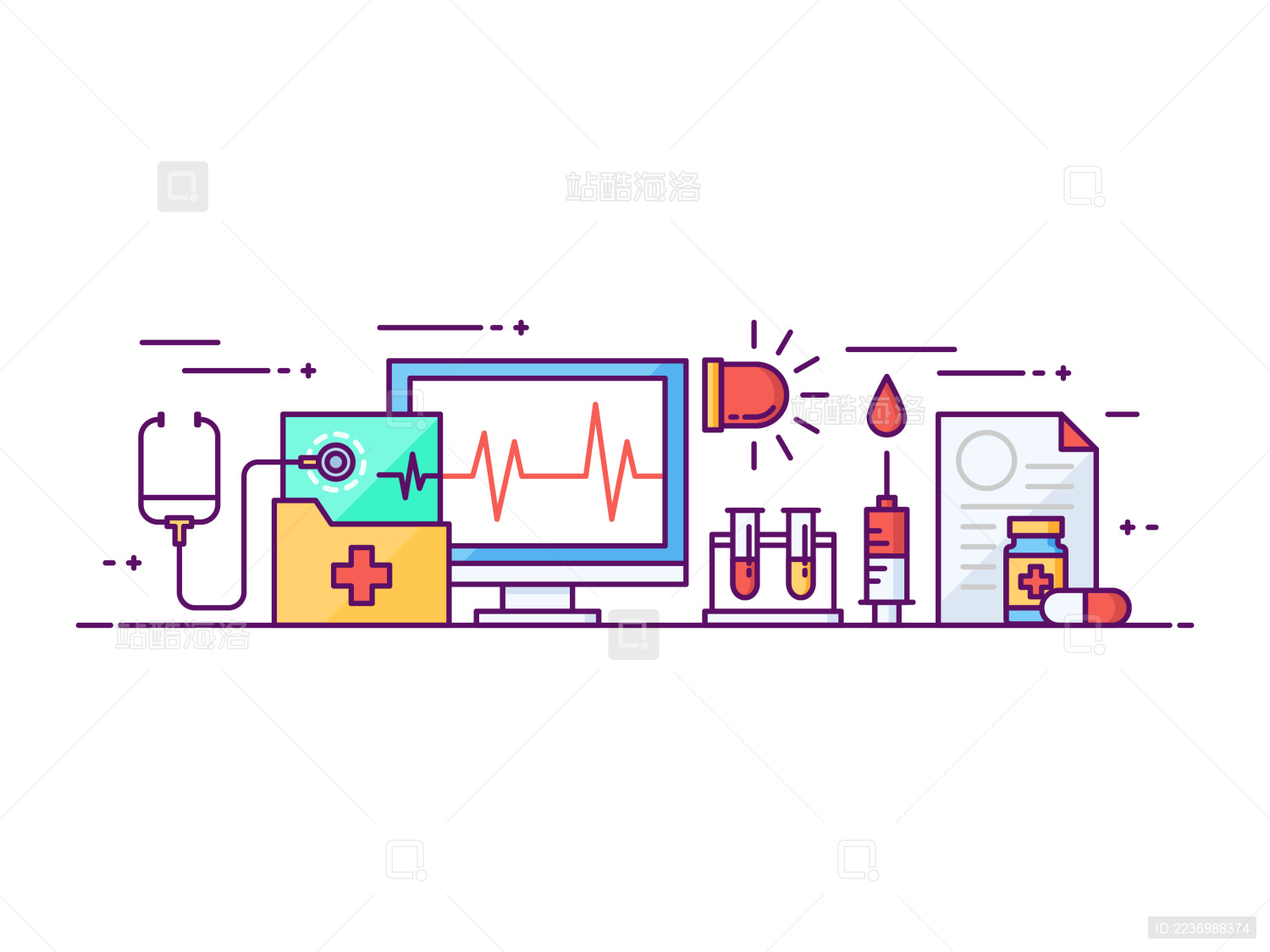 医疗报告针筒医疗插画设计