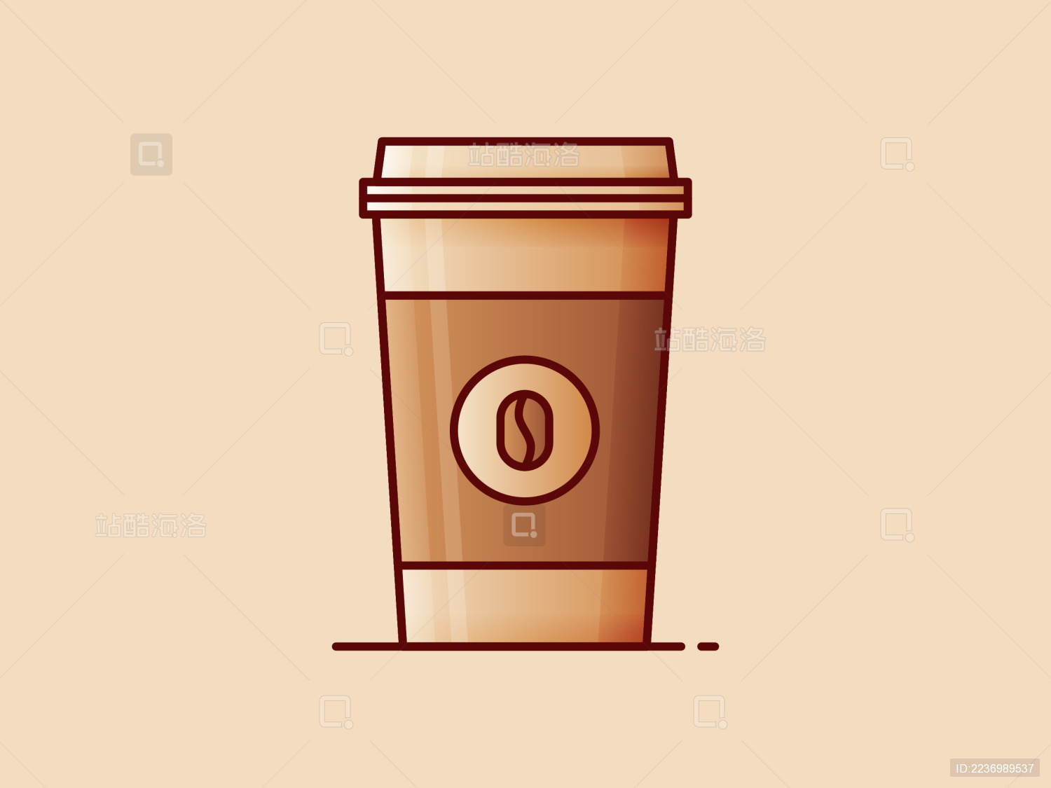带咖啡豆标志的咖啡色咖啡杯