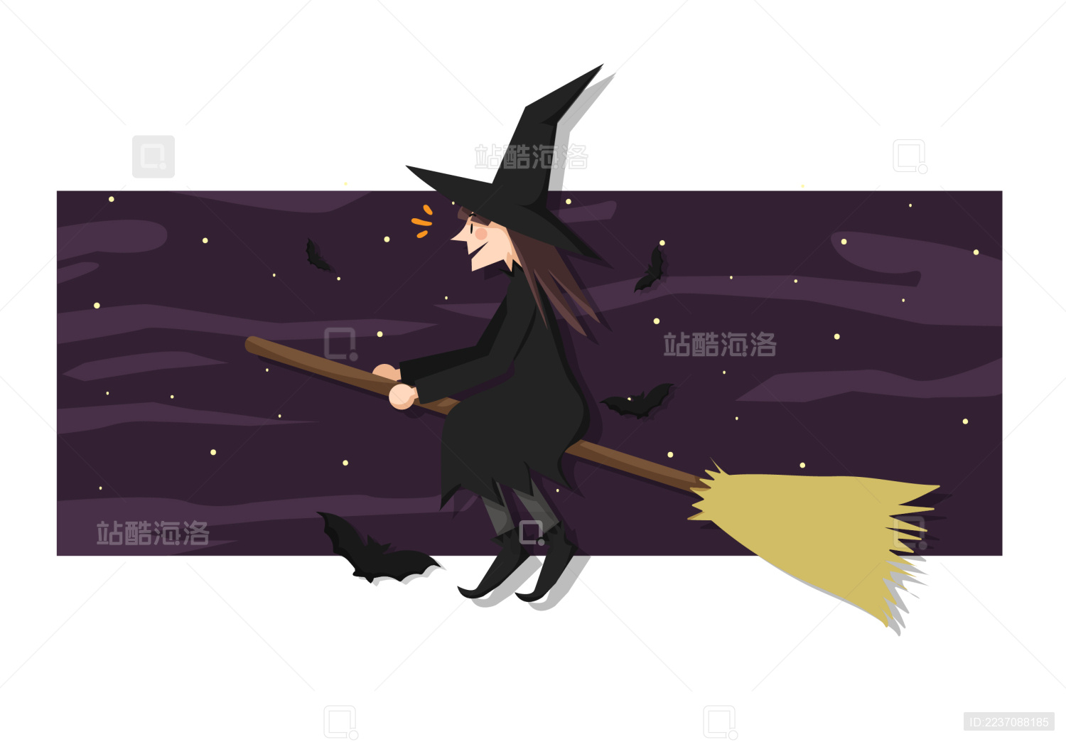 年轻美丽的红头发女巫骑着扫帚飞来飞去插画图片素材_ID:427833151-Veer图库