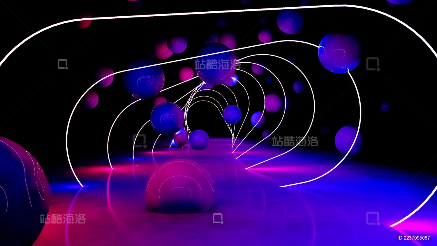 3d激光夜总会舞台 抽象荧光霓虹背景未来走廊概念背景