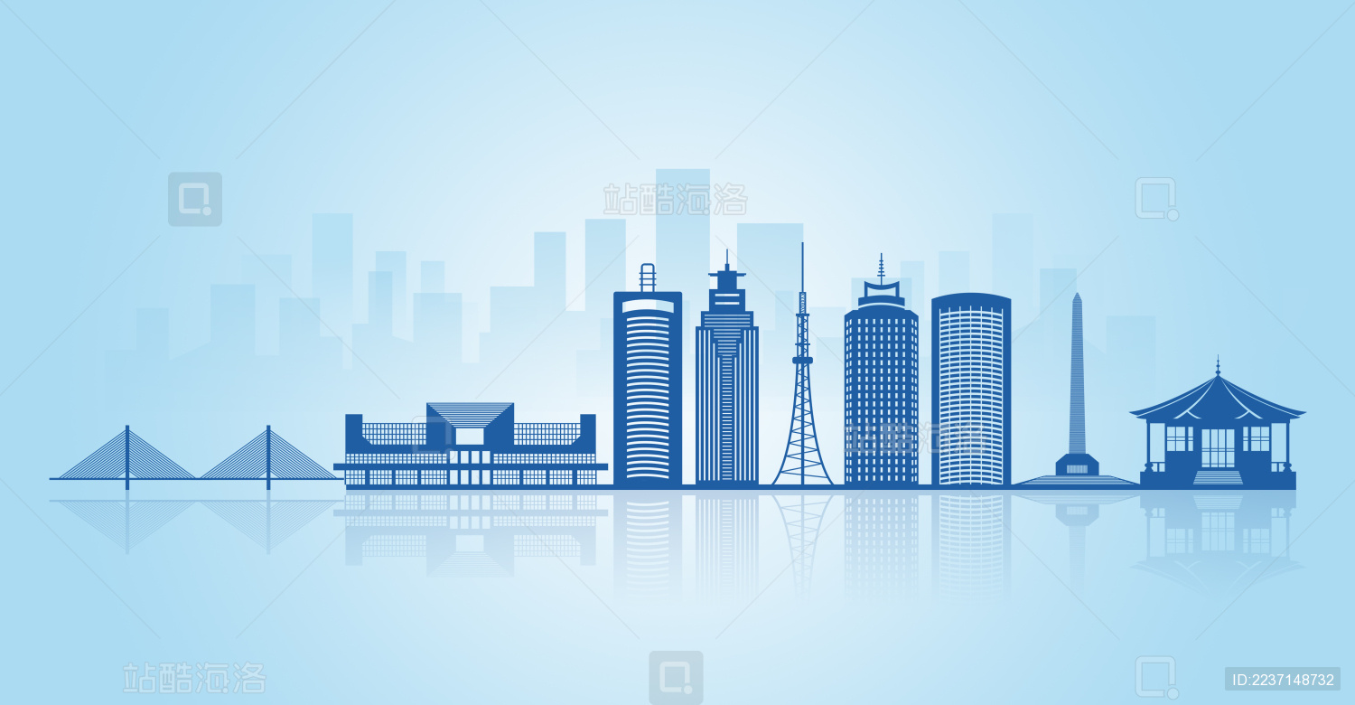 中国河南省南阳市地标建筑剪影