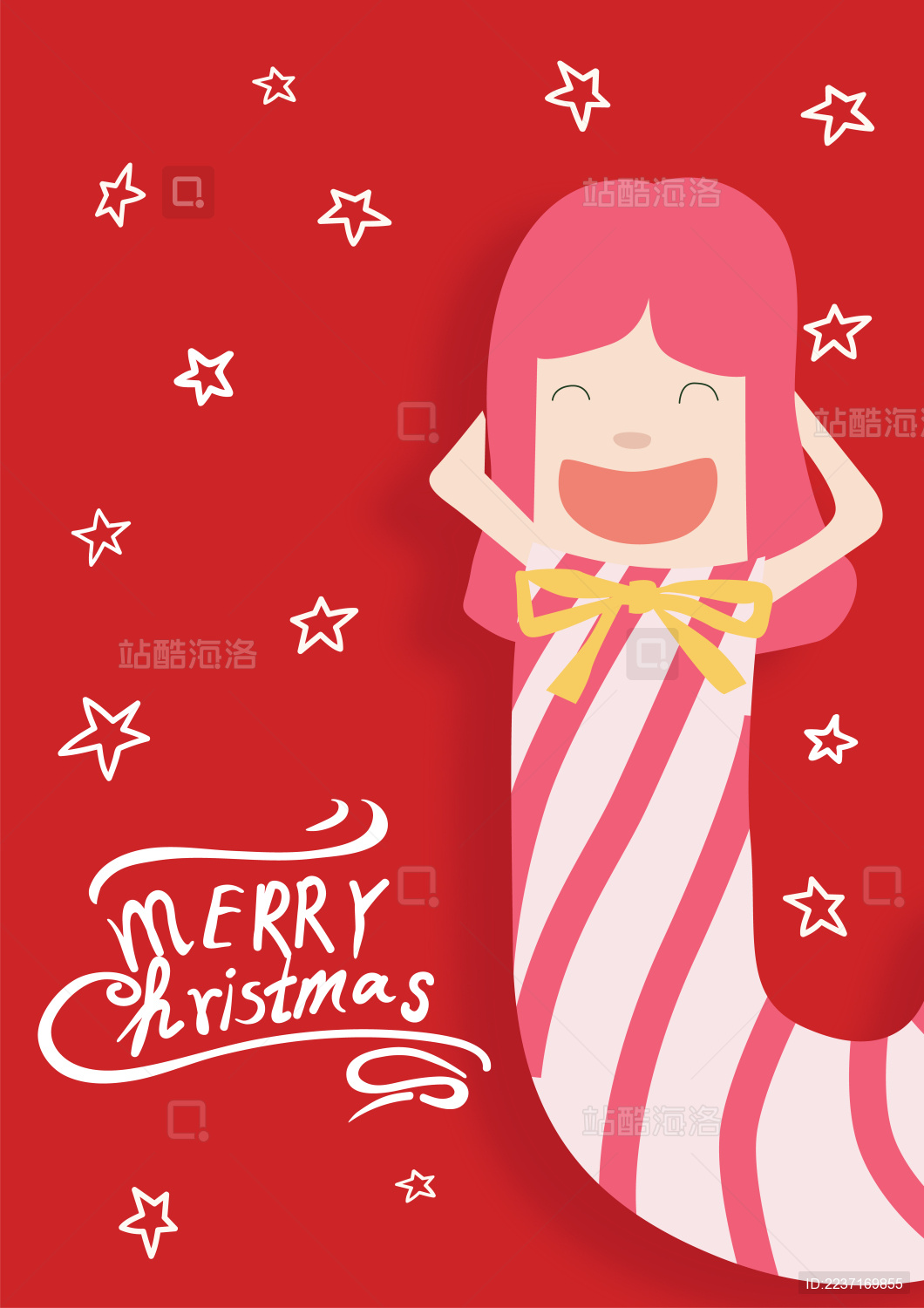 笑得很开心的圣诞糖果女孩