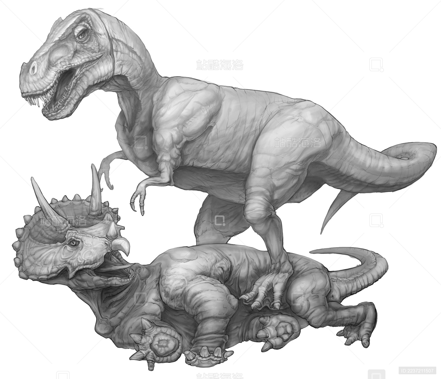 恐龙手绘素描。矢量插图。侏罗纪时期。食草和食肉恐龙。手绘的收藏。插画图片素材_ID:403216536-Veer图库