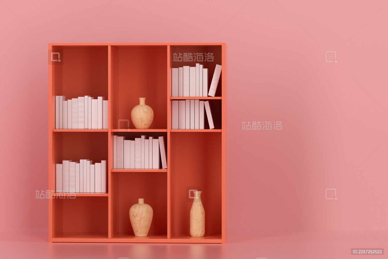 简约风格书橱与空房间 三维渲染