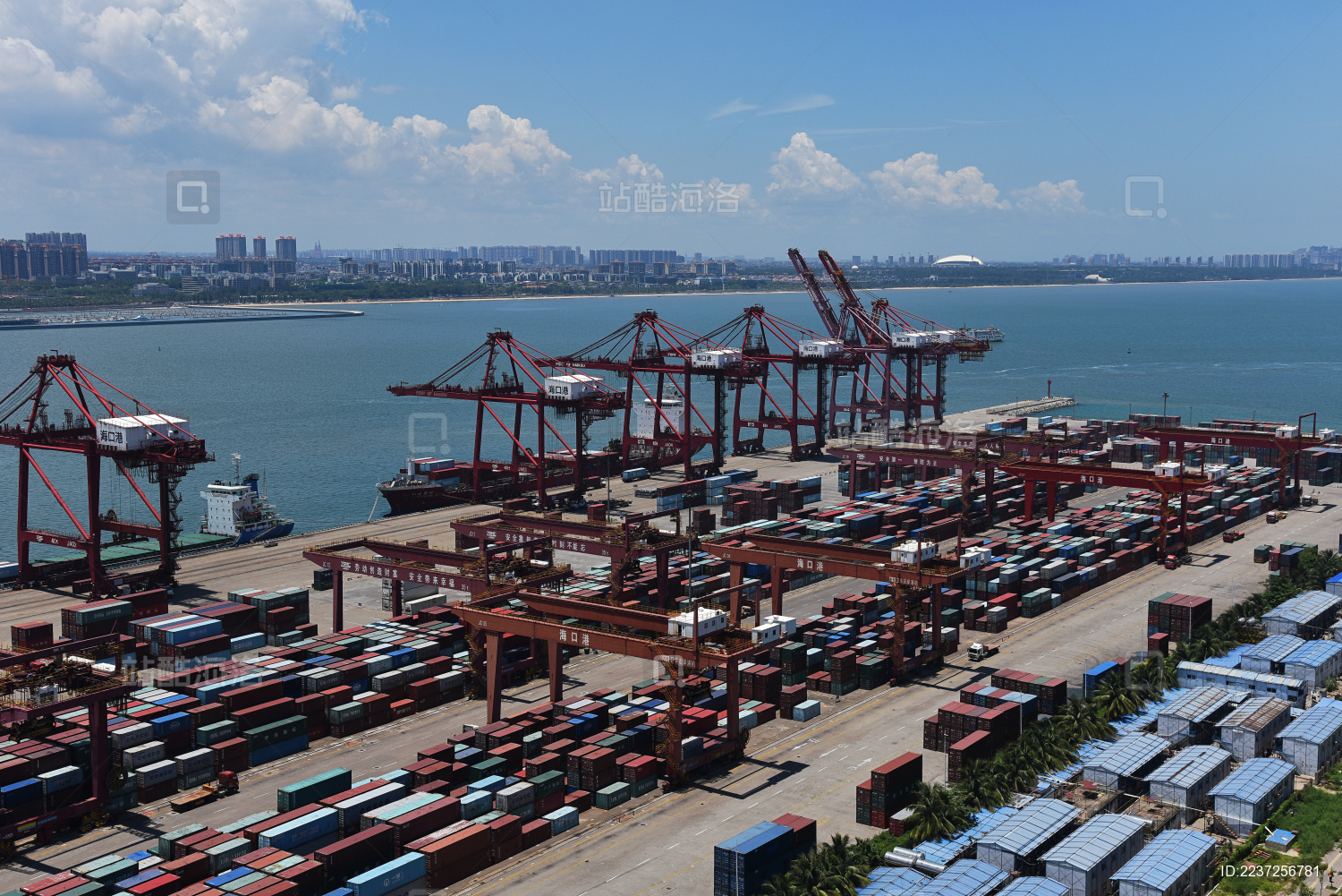 海南海口港滨海城市港口风光