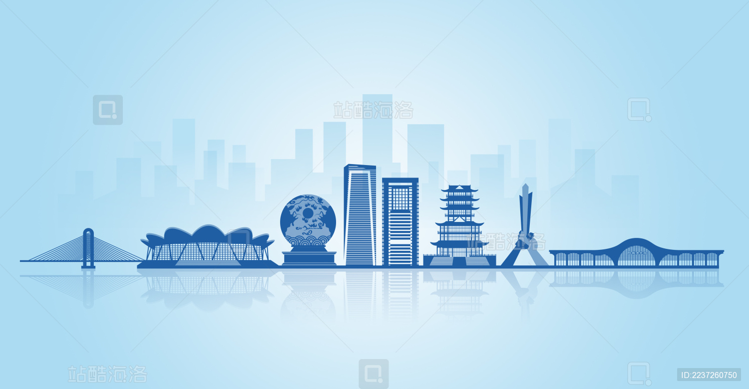 中国广西省防城港市地标建筑剪影