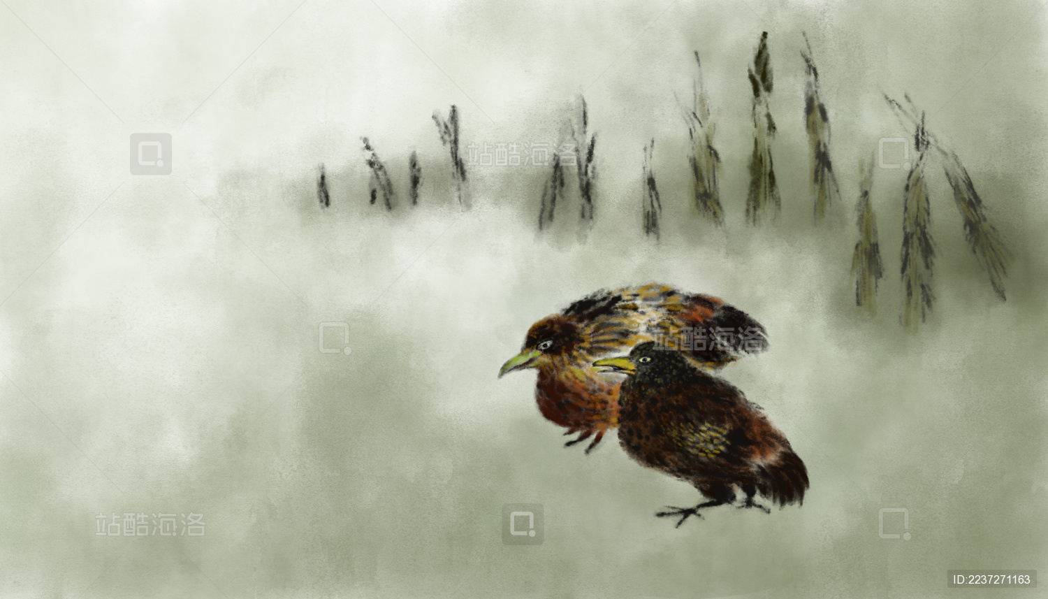 手绘插画水墨画花鸟画中国国画