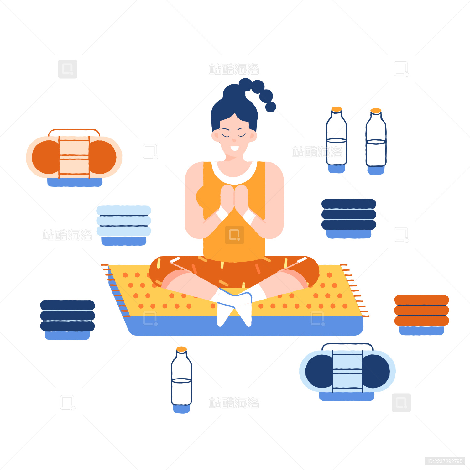 卡通瘦身瑜伽减脂计划训练背景矢量插画