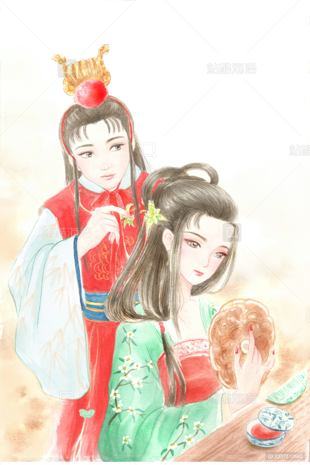 古风男子帮女子梳头发