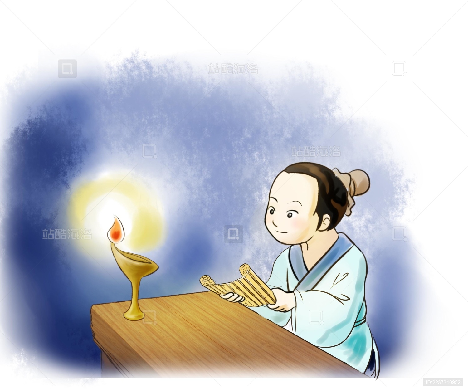 书桌上挑灯夜读手绘高考插画图片-千库网