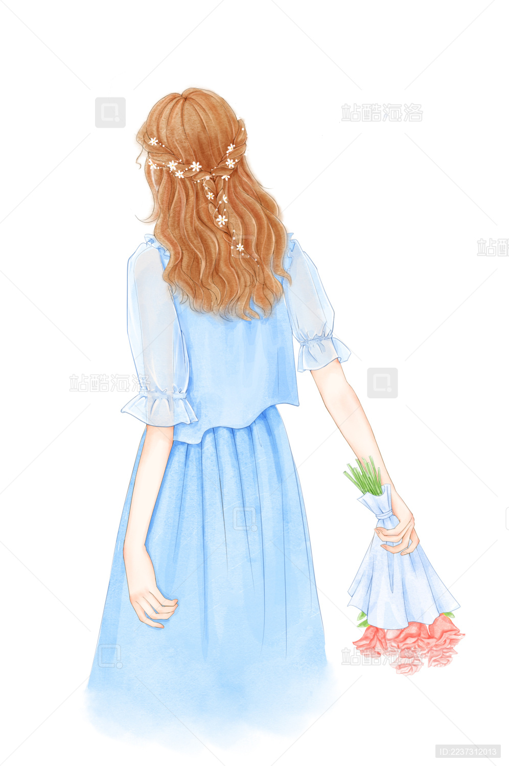 小清新少女背影蓝色裙子女孩