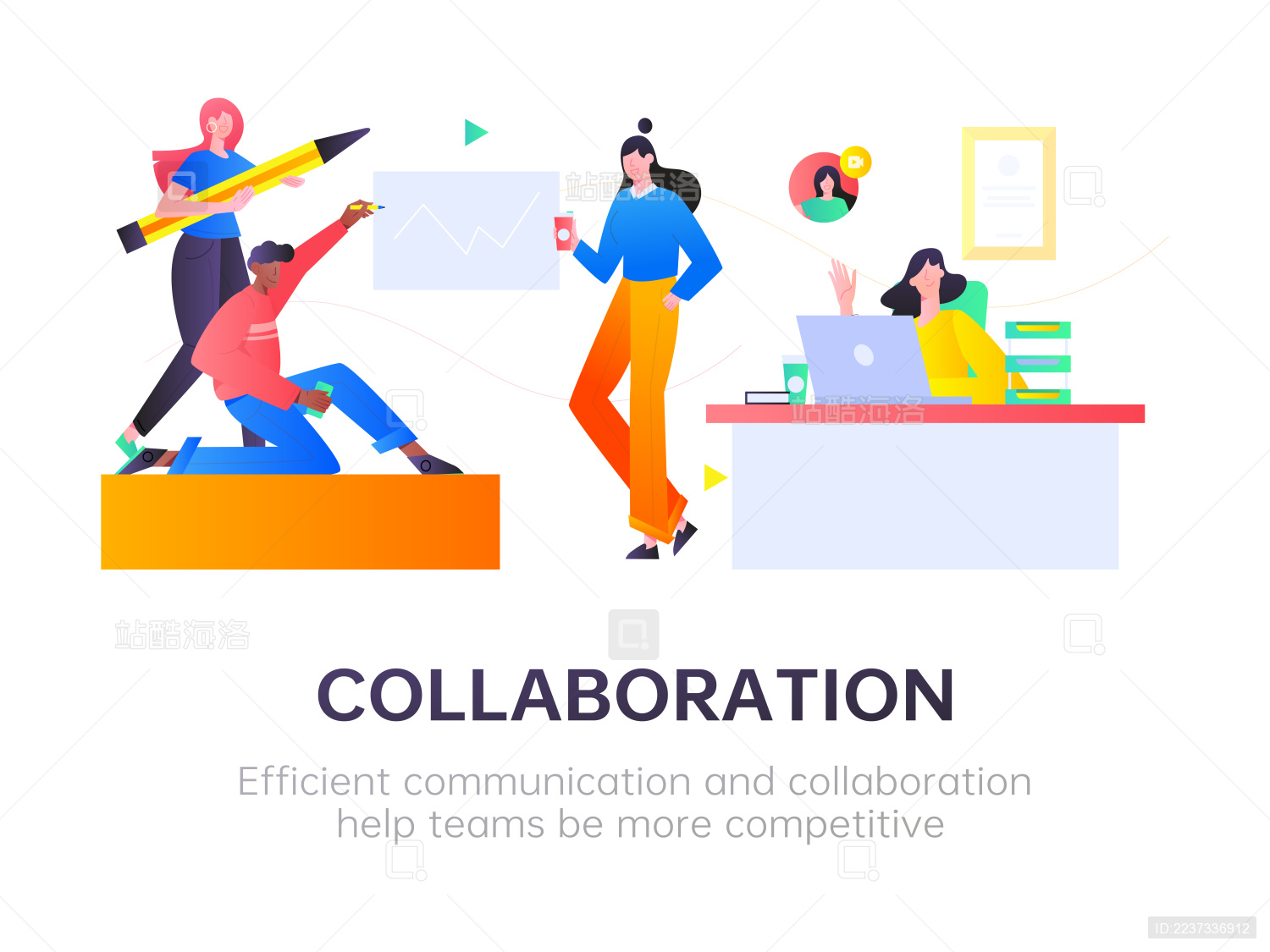 高效协作沟通  矢量扁平人物场景创意概念插画