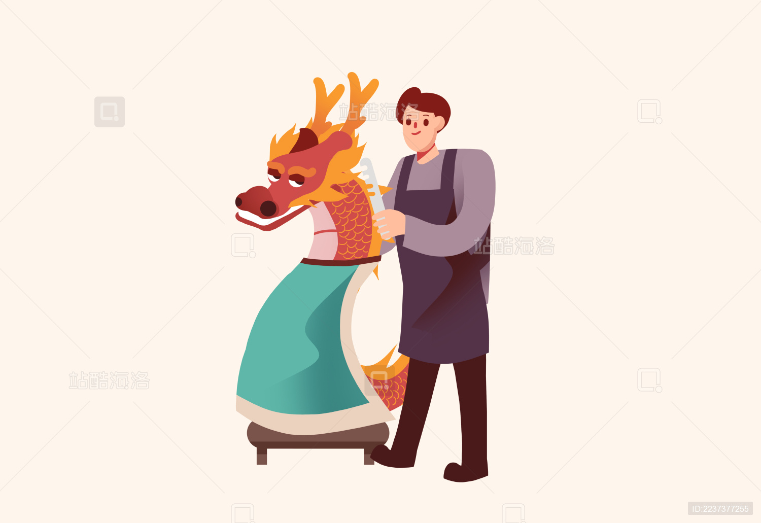  卡通手绘二月二龙抬头创意龙理发闪屏海报插画