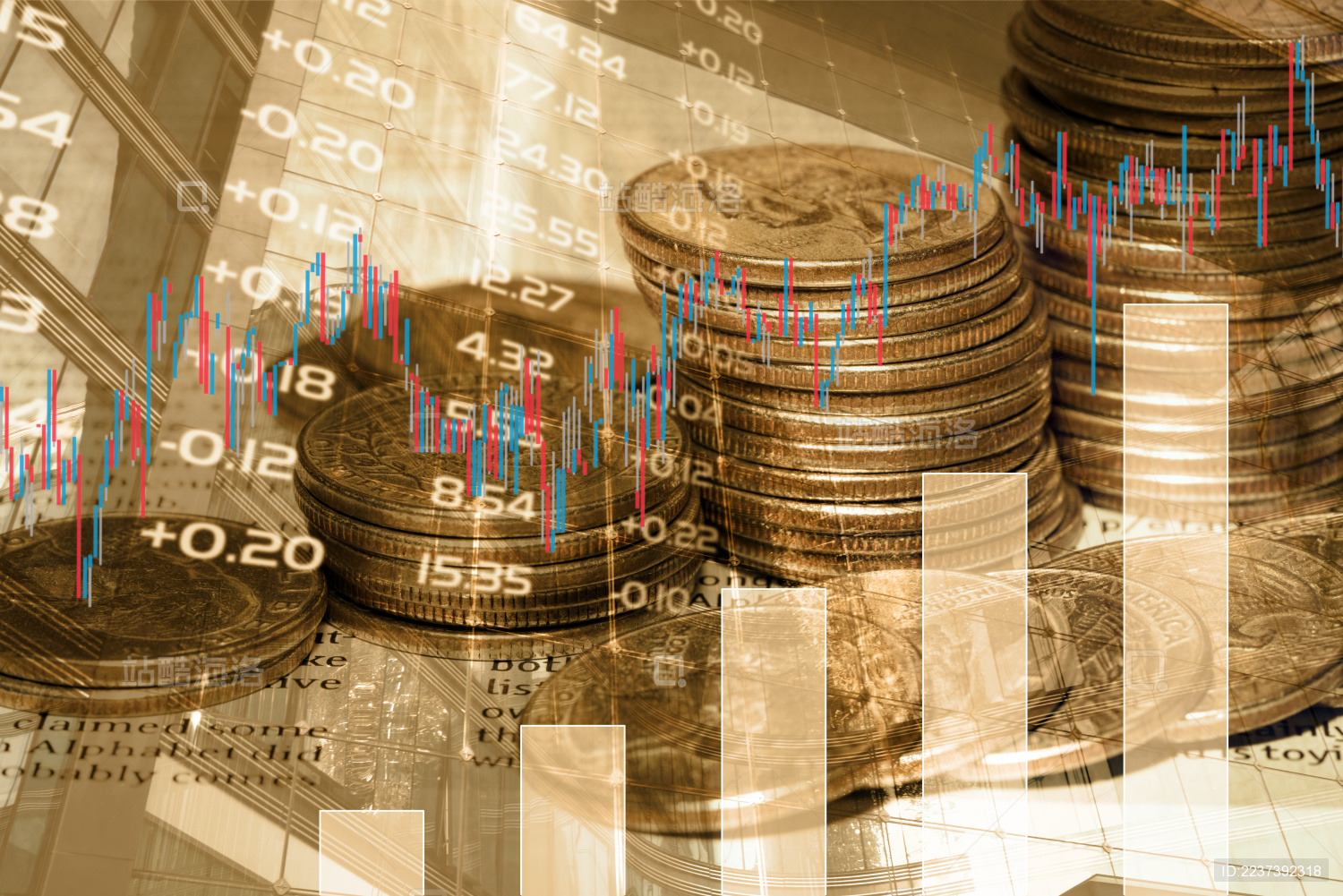 硬币堆砌堆叠投资理财金融图表报告大数据走势趋势