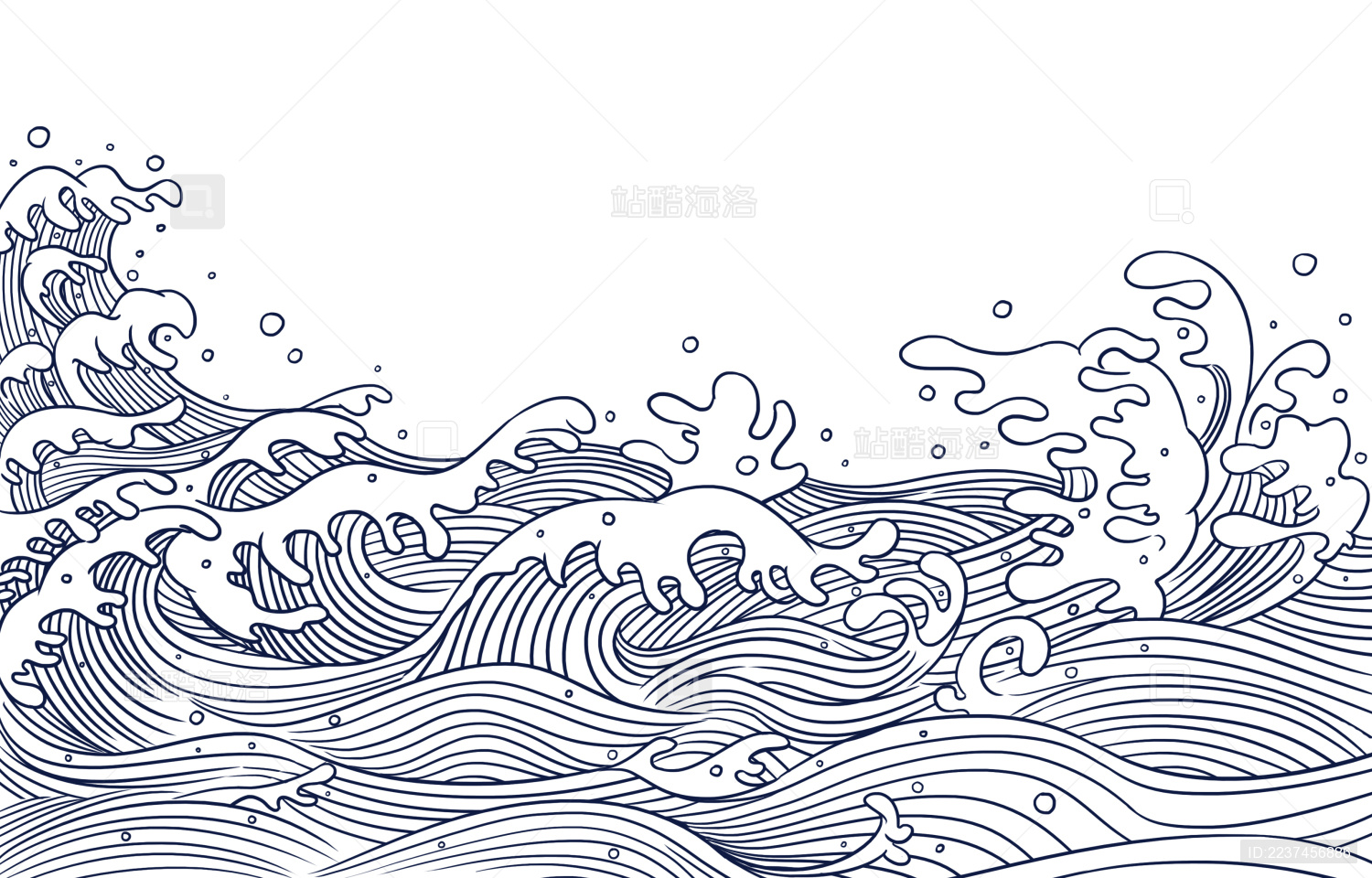 金鱼和海浪的国潮手绘插画