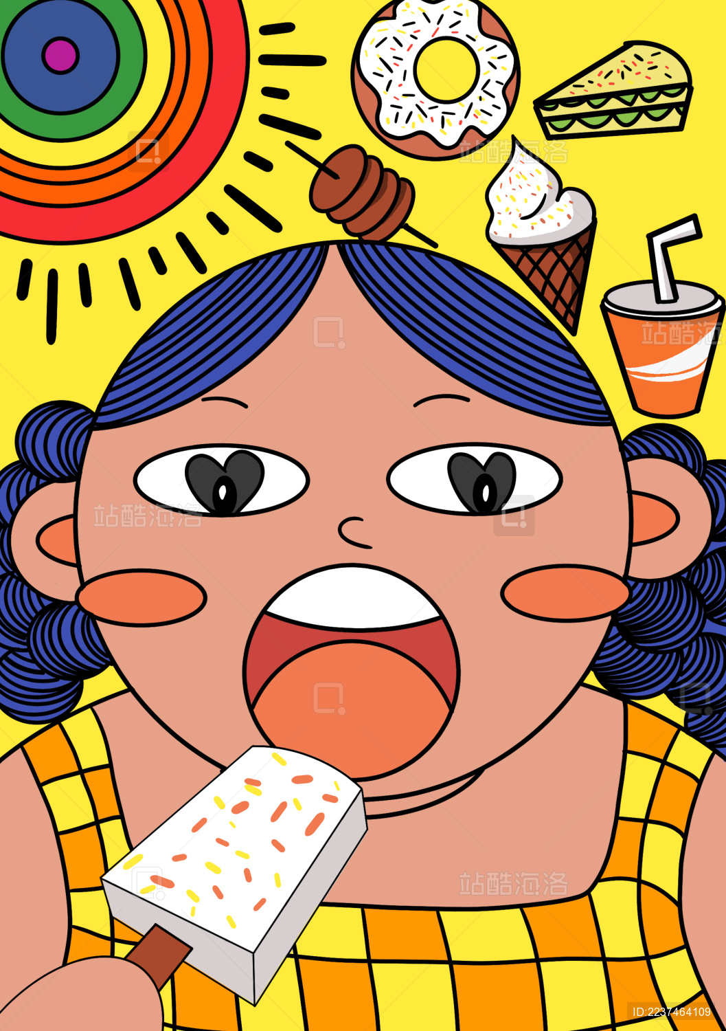 女孩开心的吃雪糕