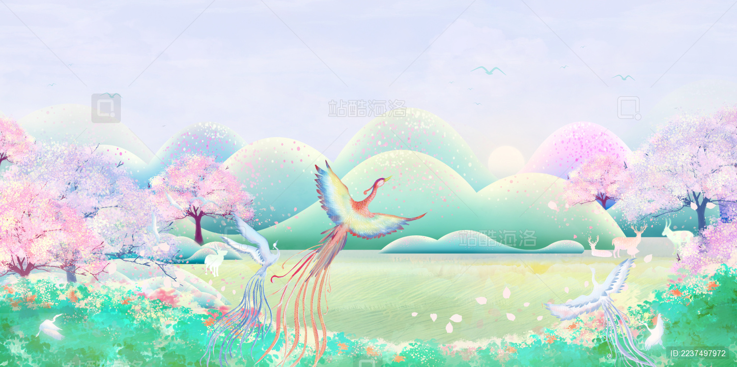 春天太阳照耀森林 小鸟飞舞鲜花盛开插画背景_站酷海洛_正版图片_视频_字体_音乐素材交易平台_站酷旗下品牌