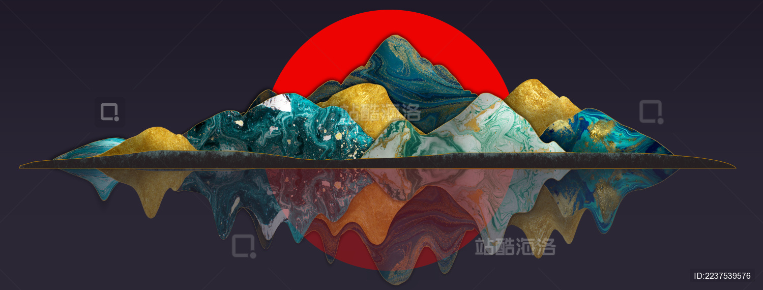 新中式风格简约落日山水画 