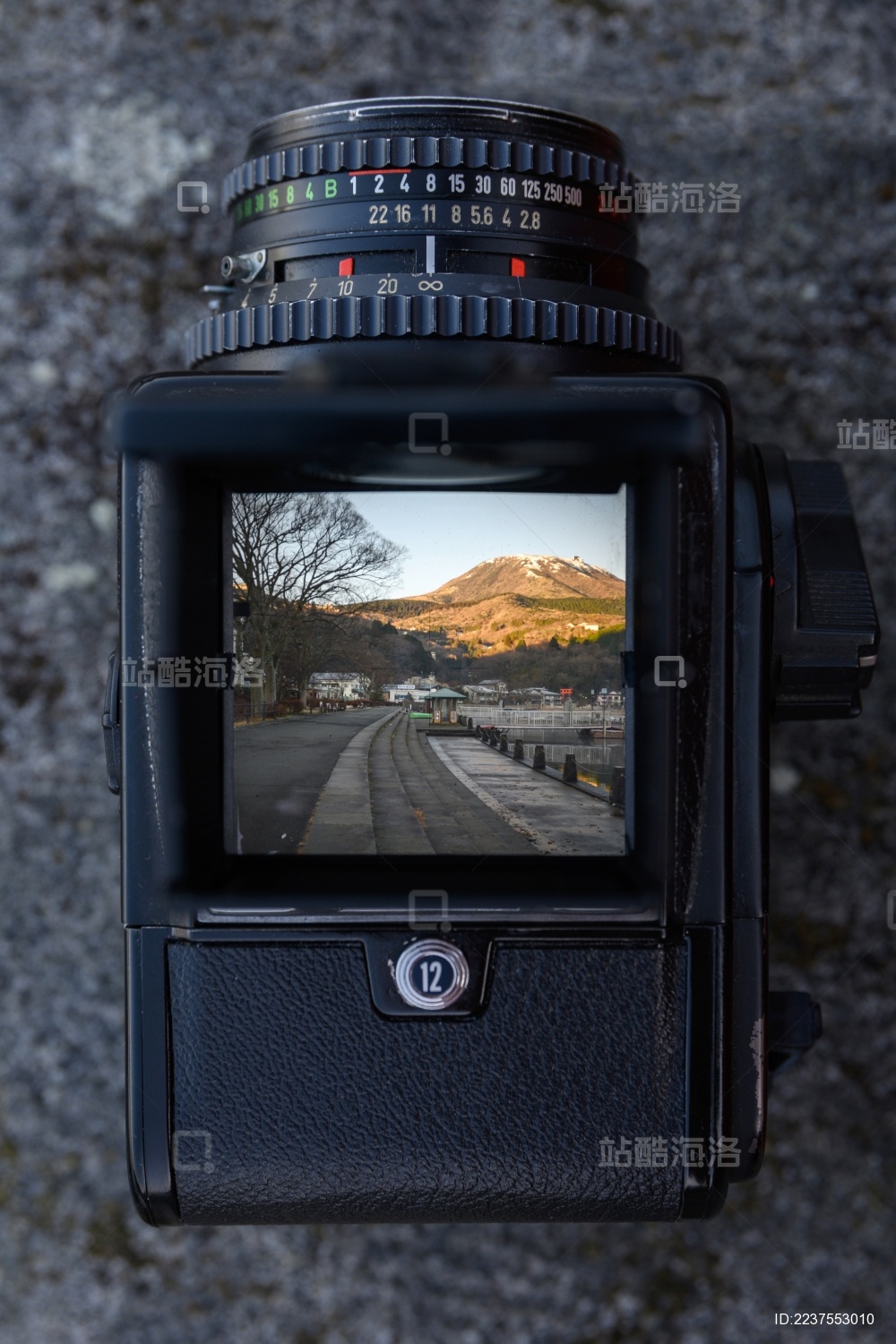 摆在日本箱根水岸边的中画幅胶片相机