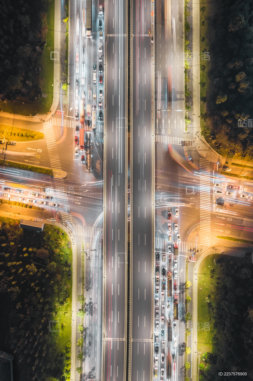 杭州德胜快速路高架桥夜景航拍