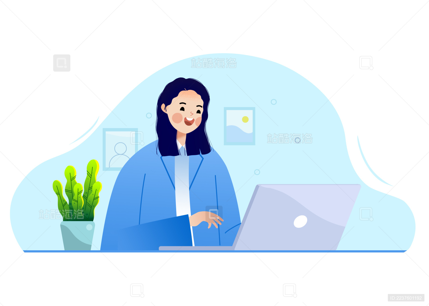 企业职员在家办公卡通插画