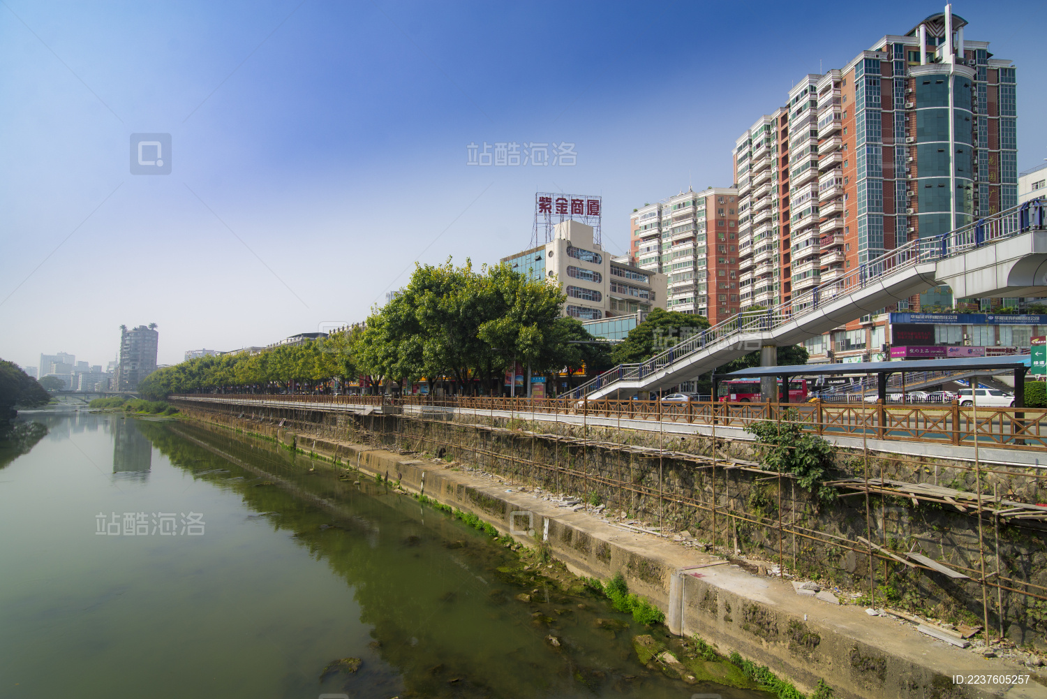 龙岩龙津河及岸边沿河路的建筑风光