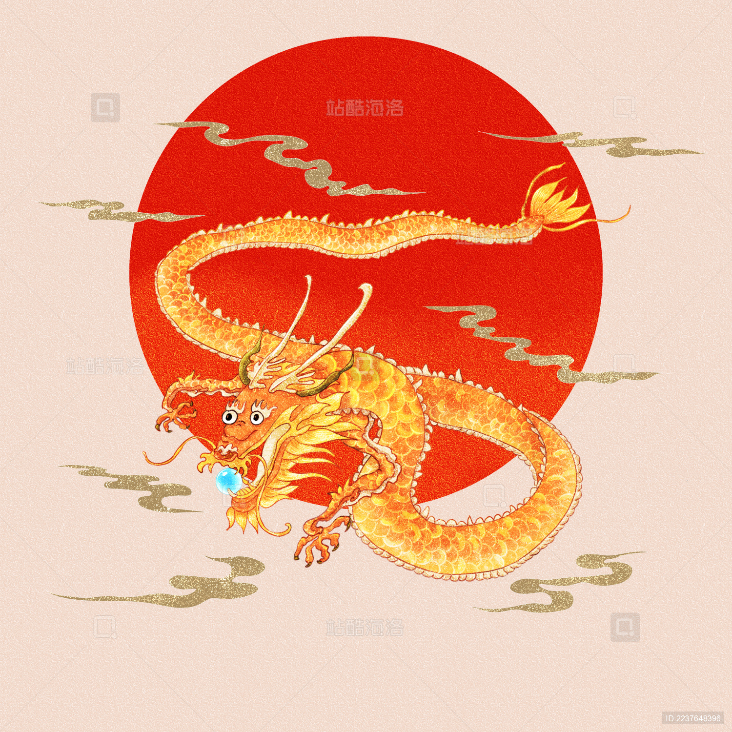 中国风红日金龙