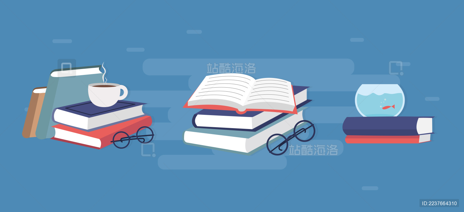 一摞书前的眼镜和鱼缸