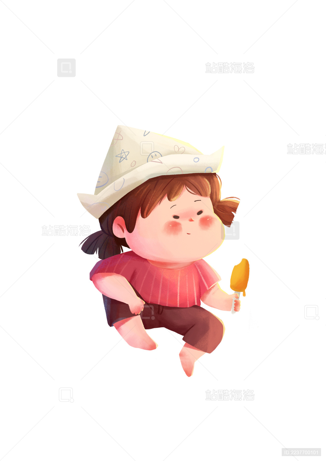 坐着吃冰激凌的小女孩