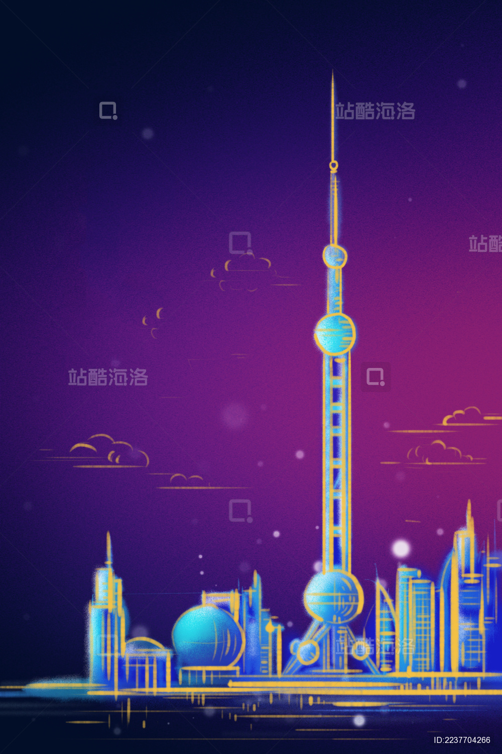 上海外滩东方明珠塔手绘