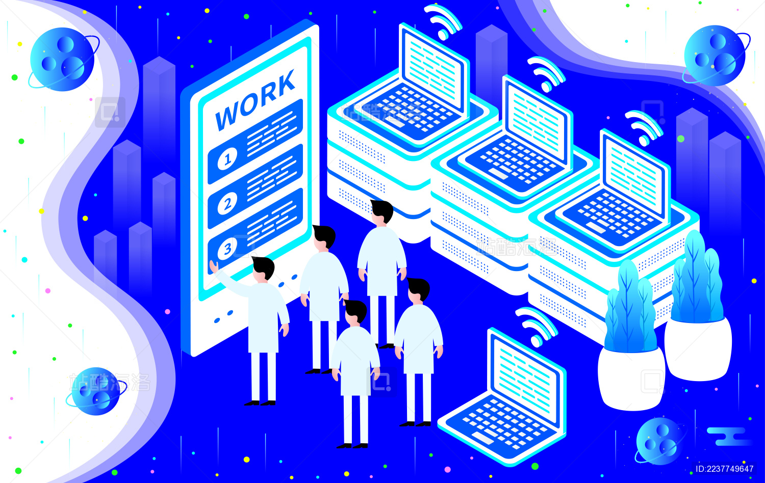 移动互联网商务办公矢量插画