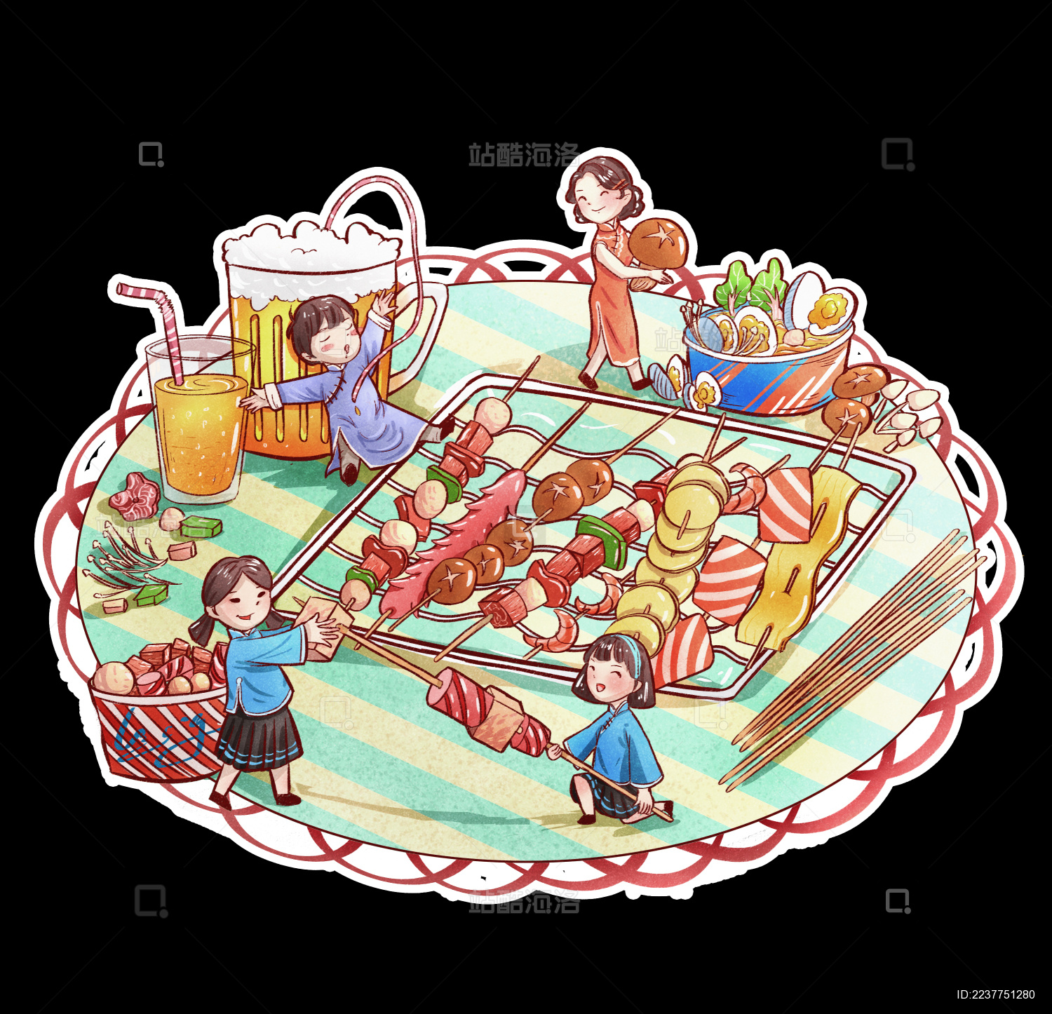 准备烧烤的小娃娃们