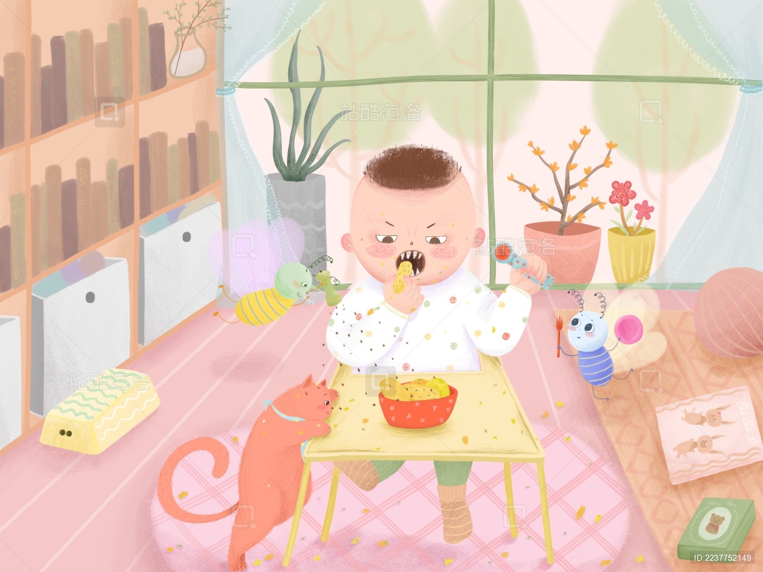 小男孩自己在家吃饭