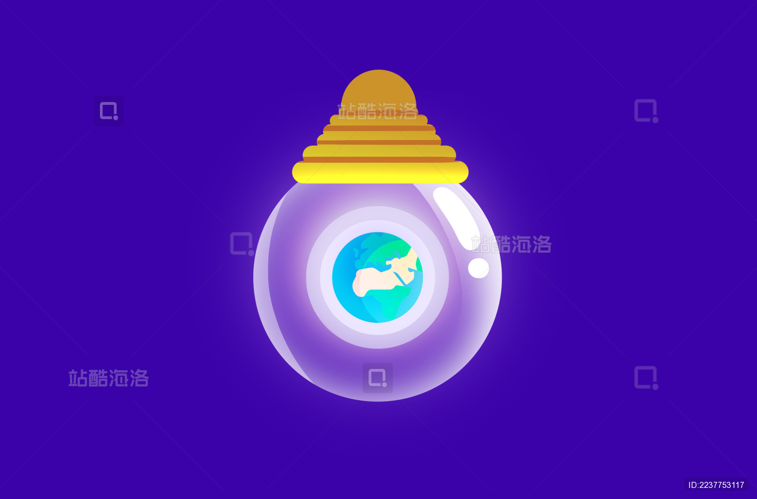 卡通手绘地球一小时创意灯泡地球插画