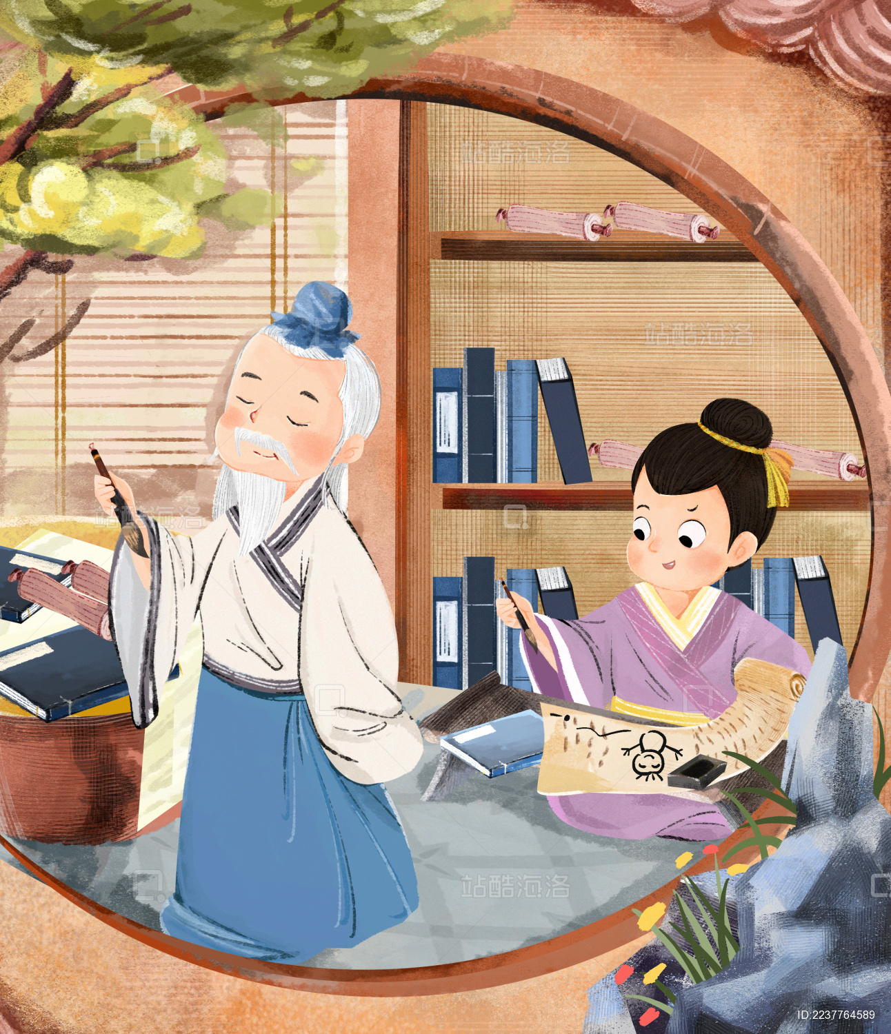 和老师学习国学启蒙的孩子