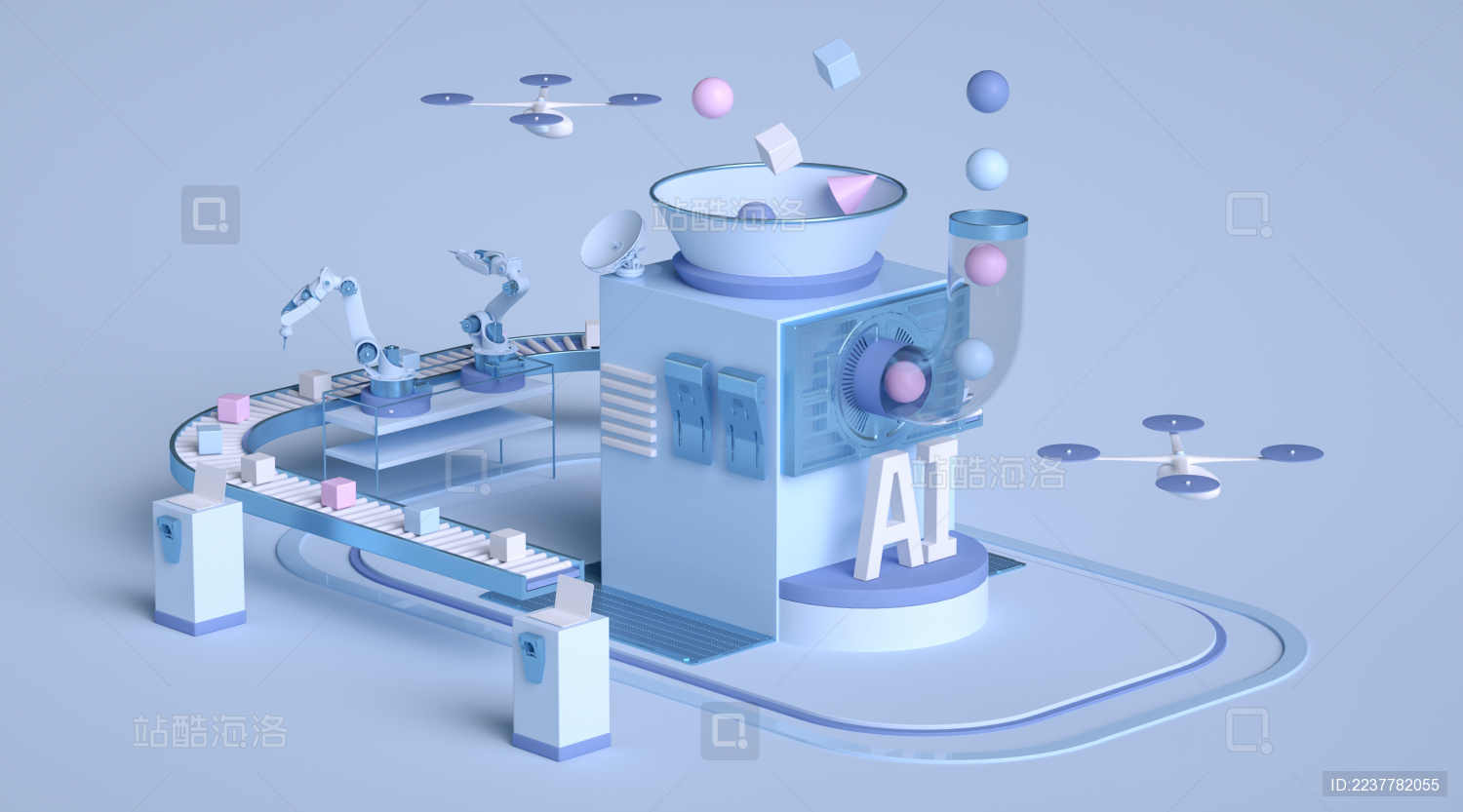 虚拟人工智能自动化生产线抽象3d场景